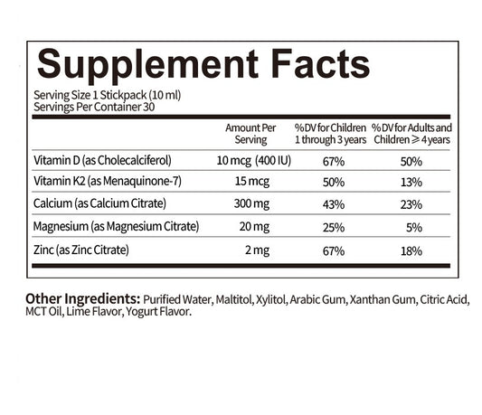 Liquid Super Cal-Mag-Zinc Plus D3 & K2 (30 Stickpacks)