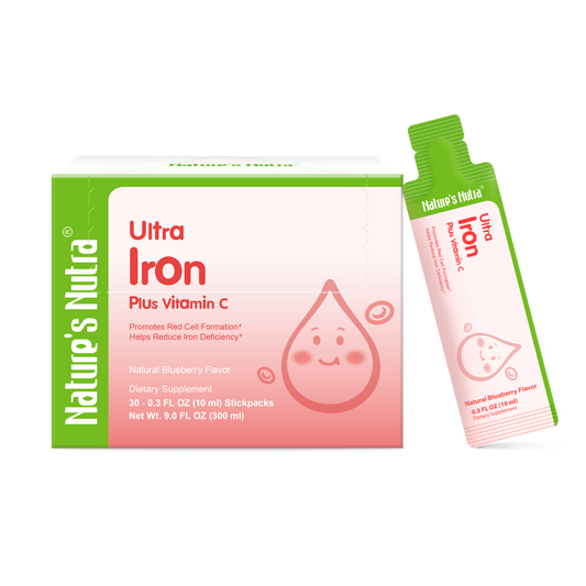 Nature's Nutra Ultra Iron Plus Vitamin C | Natural Blueberry Flavor | Easy-to-Take Liquid Stickpacks | For Kids, Adults & Pregnant Women | 30 Servings