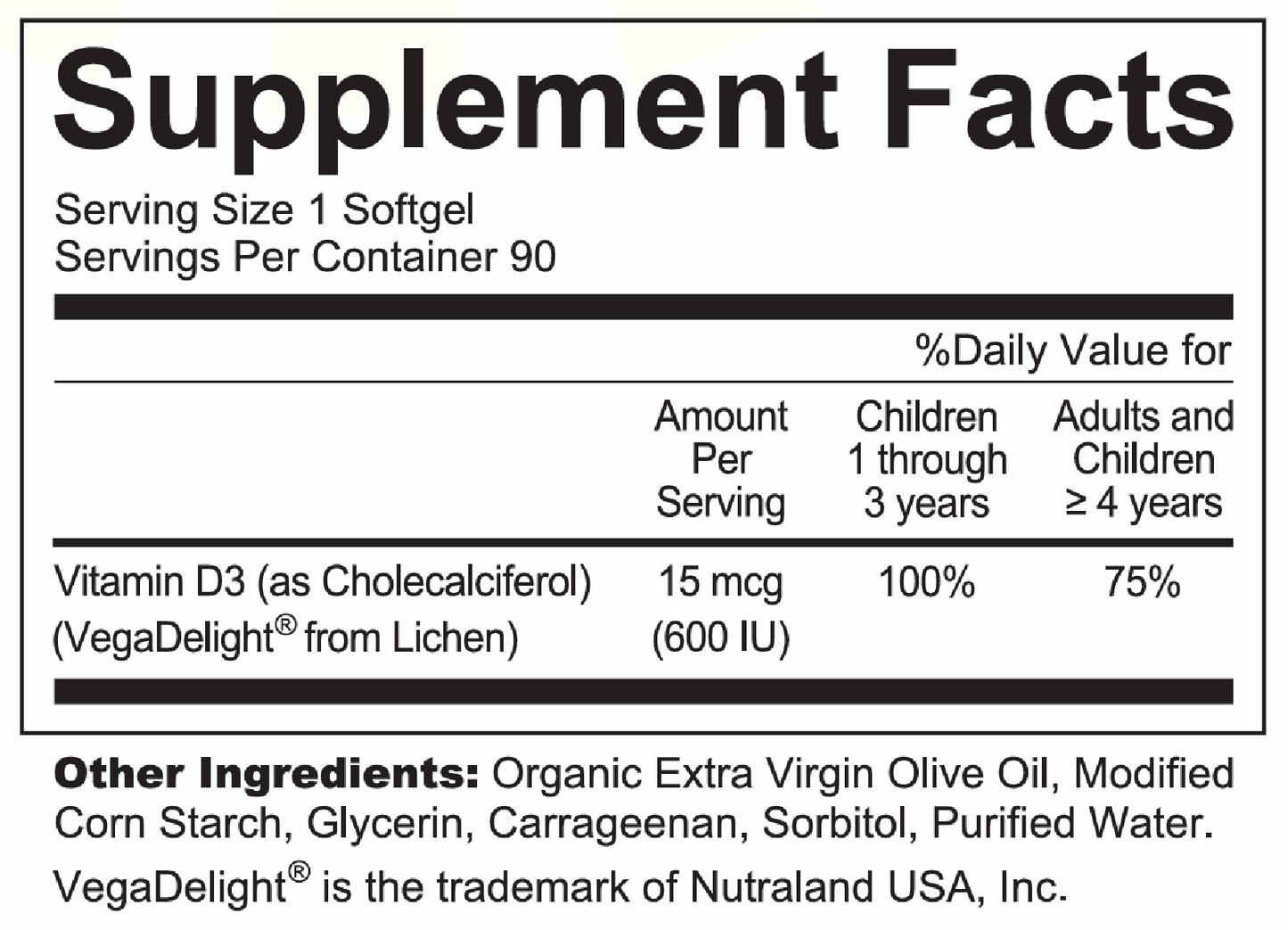Vitamin D3 600 IU Softgels