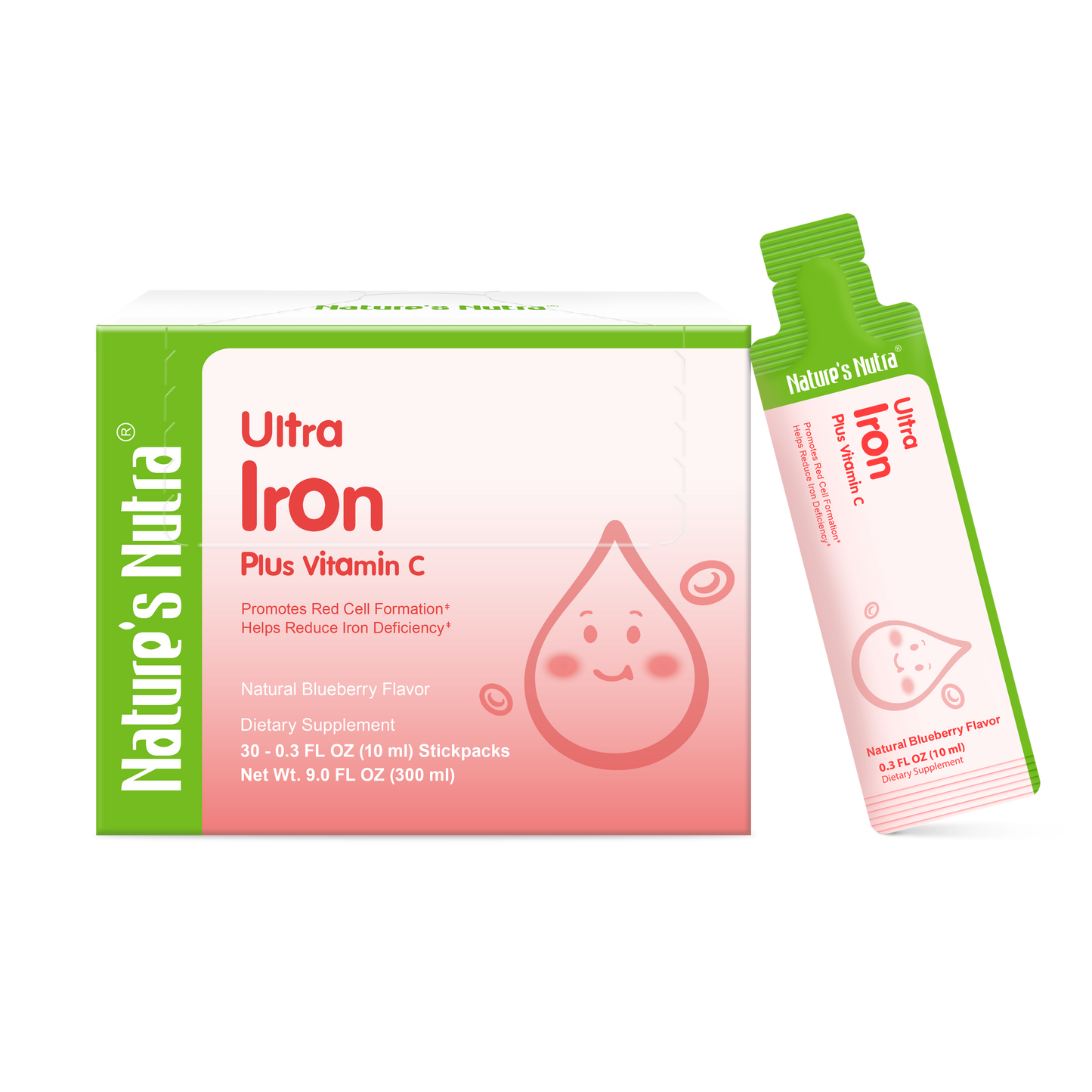 Nature's Nutra Ultra Iron Plus Vitamin C | Natural Blueberry Flavor | Easy-to-Take Liquid Stickpacks | For Kids, Adults & Pregnant Women | 30 Servings
