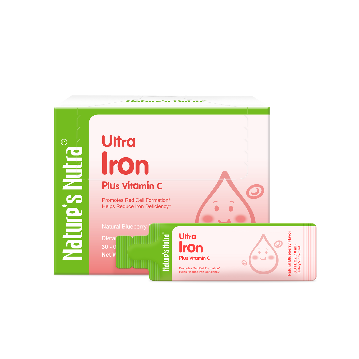Nature's Nutra Ultra Iron Plus Vitamin C | Natural Blueberry Flavor | Easy-to-Take Liquid Stickpacks | For Kids, Adults & Pregnant Women | 30 Servings