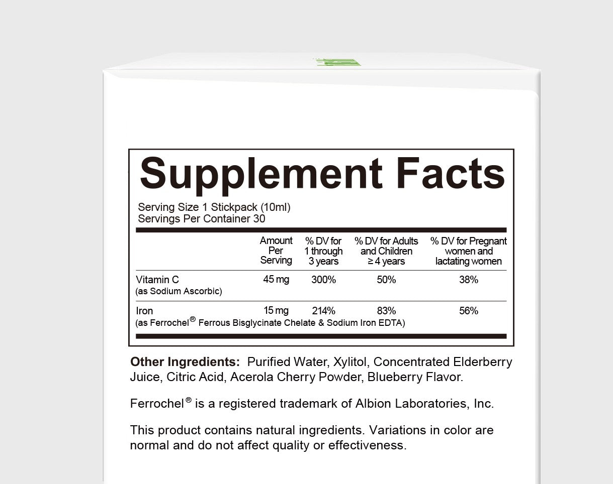 Nature's Nutra Ultra Iron Plus Vitamin C | Natural Blueberry Flavor | Easy-to-Take Liquid Stickpacks | For Kids, Adults & Pregnant Women | 30 Servings